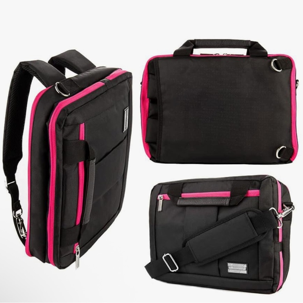 Laptop Convertible Backpack 12 inch Computer Pouch Bag Black with Pink BRAND NEW